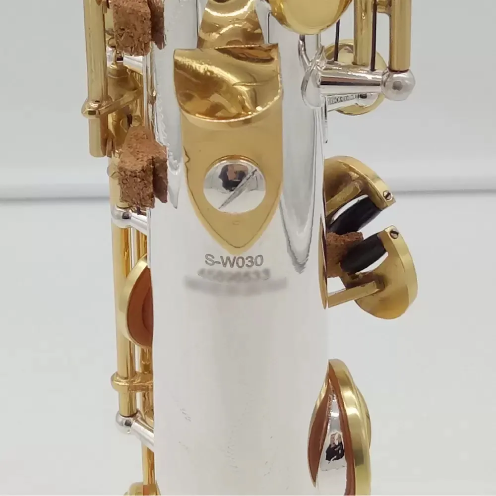 Structure un à un originale WO37 de haute qualité B-key saxophone professionnel aigu en cuivre blanc SAX plaqué or