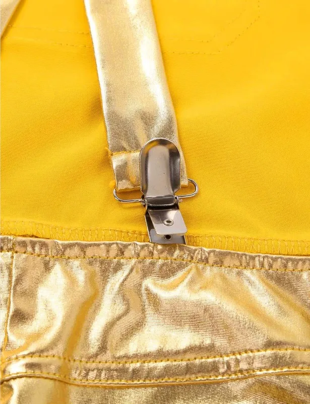 MSemis Mens Fashion Shiny Metallic Bib Overall Suspender Short Prom Club Rave Festival Clothing Jazz Hip Hop Pole Dance Shorts 220621