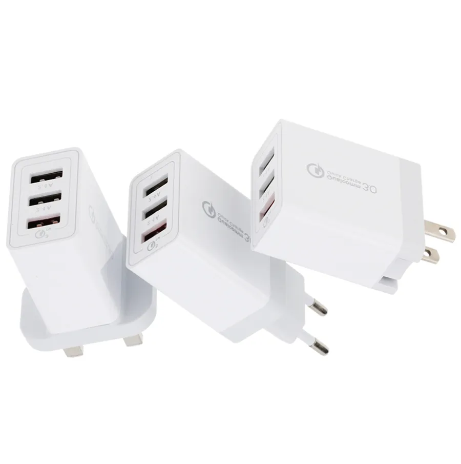 Charge rapide 3.0 USB chargeur rapide 18W EU US UK Plug 3 ports chargeurs de téléphone portable mural pour Samsung Huawei tablette adaptateur de voyage