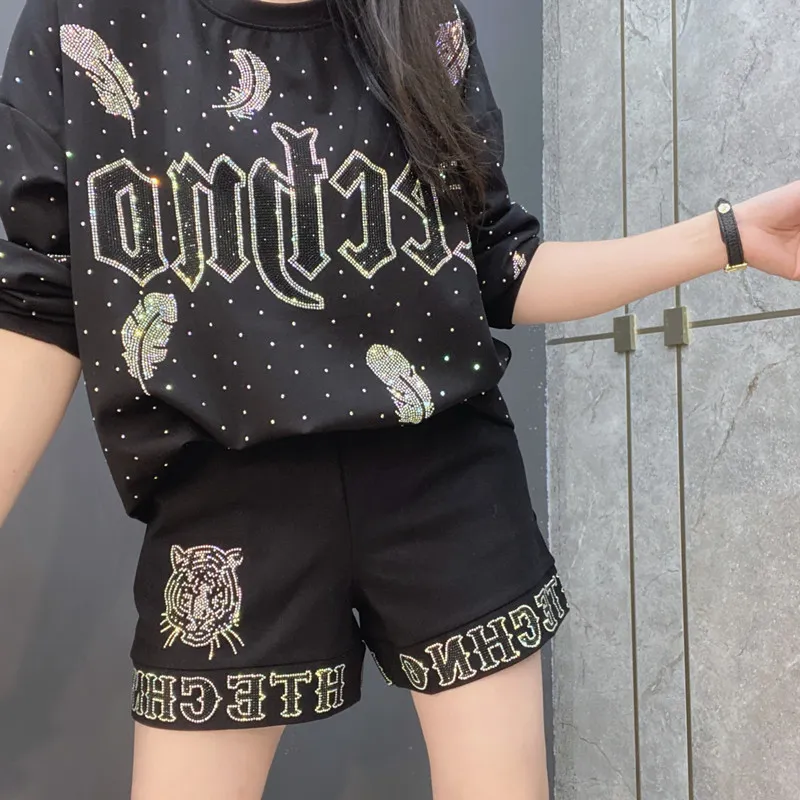 Sparkly Hem Short Design Trousers For Spring Summer Elastic Waist Shorts Women Solid Color Pants 220419