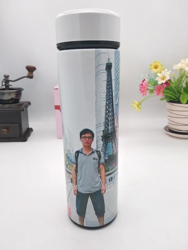 350ML500ML Thermos Smart LED Couvercle Tactile Température Affichage DIY Personnaliser Po Image Coloré Impression Nom 220608