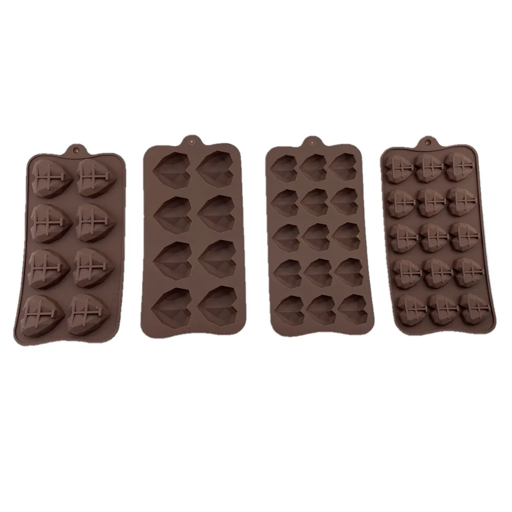 Kalp Çikolata Kalıpları 15 Kavite Elmas Aşk Şekli Silikon Düğün Şeker Pişirme Kalıpları Cupcake Süslemeleri Kek Kalıp 3D