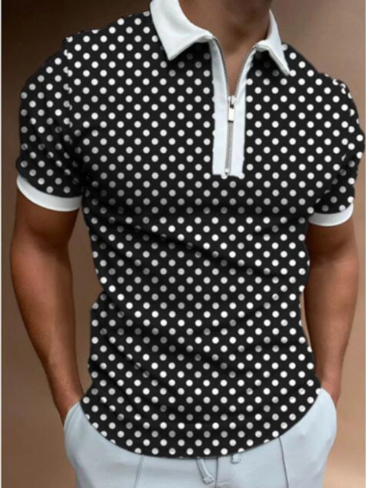 Herren Sommer Golf Plaid Dot Print Revers Half Zip Kurzarm Tops Sportswear Casual Slim Fit Polo Shirts 220614