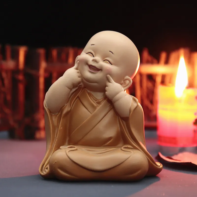 불교 작은 몽크 동상 수지 부처님 입상 조각 수제 자동차 홈 데코레이터 미니 룸 장식 공예 선물 220329