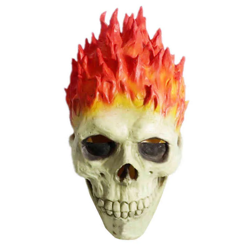 Máscara de Halloween Ghost Rider Chama Crânio Esqueleto Chama Vermelha Fogo Horror Fantasma Rosto Cheio Máscaras de Látex Festa Cosplay Adereços T2207653249