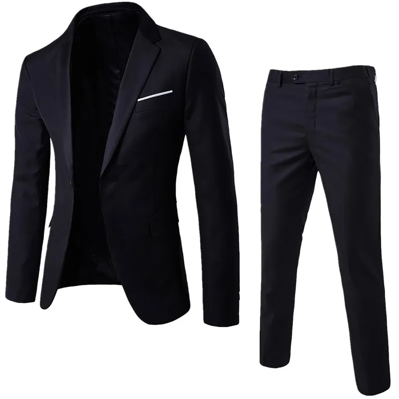 Terno masculino masculino 2 pçsplus size roupas masculino blazers conjuntos de terno cor sólida manga longa lapela botão fino negócios blazer terno 220527