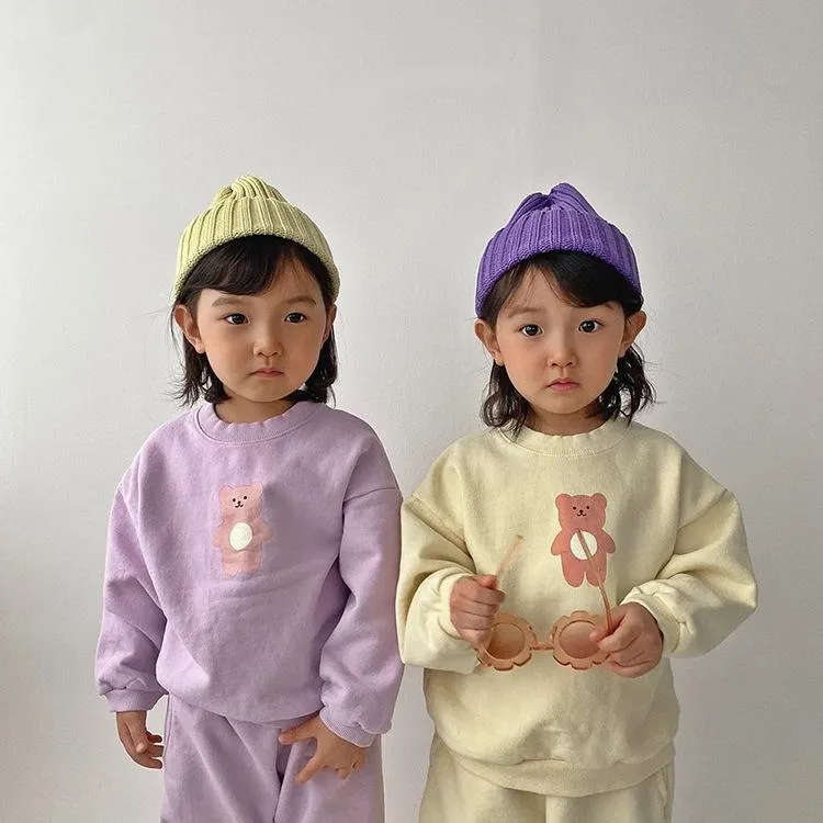 Ins осени корейские девочки наборы одежды с длинными рукавами Свитерсайды Брюки Зимние унисекс малыш