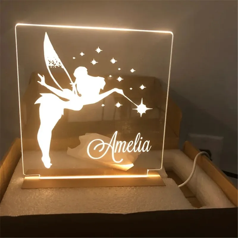 Lampada personalizzata Moom Stars Fairy Rainbow LED USB Night Light Lampada con nome personalizzato bambini Decorazione della cameretta dei bambini 220623