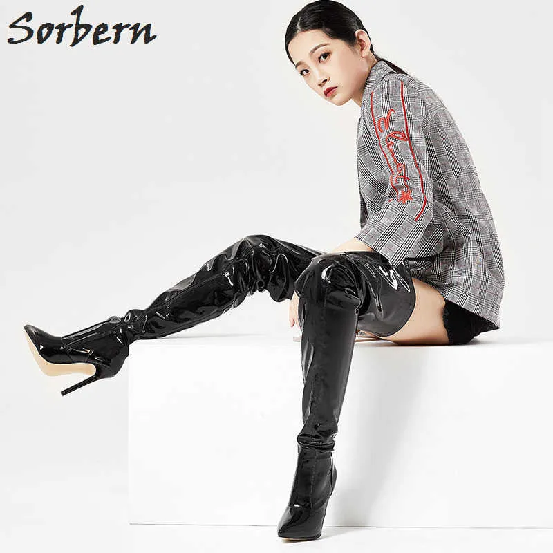 SORBERNカスタムミッド太ももの高級女性ブーツ膝の上の膝の上のスティレットの薄いハイヒールサイズ11のエキゾチックかかとの靴ユニセックス