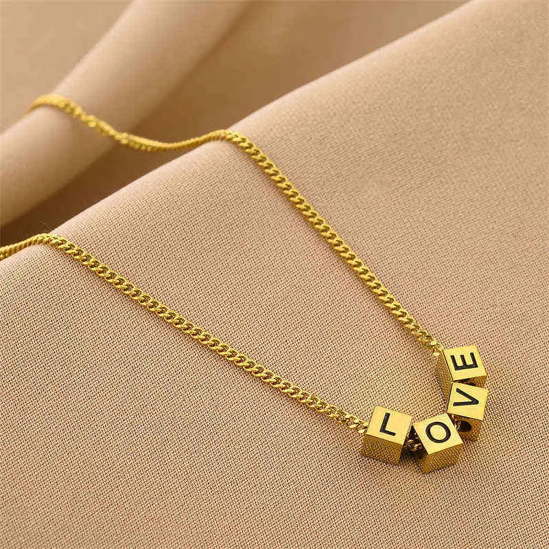 Alphabet Designer New Titanium Steel Necklace Women's High Sense of Fashion Temperament Love Dice Collarbone Chain Jewelry