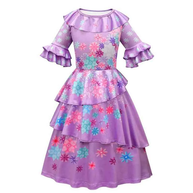 New Encanto Madrigal Dress Girls Mirabel Cosplay Princess Baby Kids Flower Ruffles Party Dress Children Isabel Dress Up Costume G220423