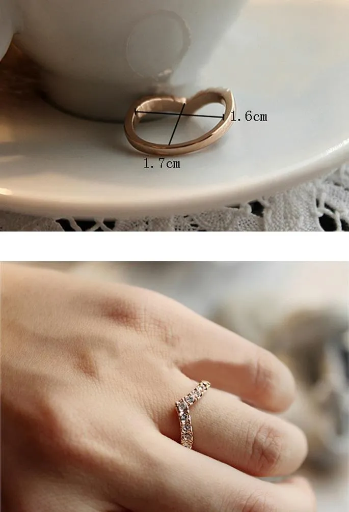 Koreansk V-formad design diamantring kvinnor rosa enkel svansring smycken tillverkare grossist heta stånd
