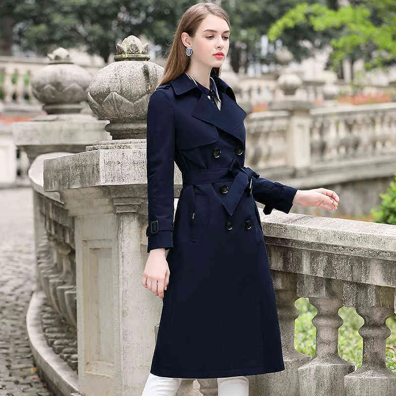 British Style Kaki Autumn Long Trench Coat For Women Fashion Double Breasted Waterproof Jacket Female Elegant Windbreaker Jacket L220725