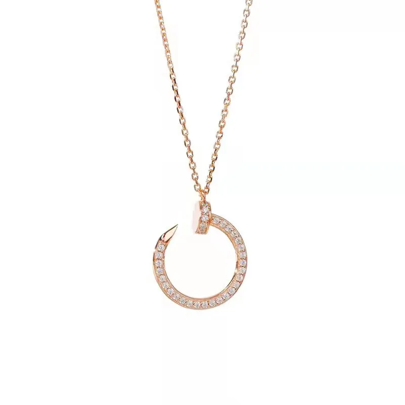 Fashion Woman Full Diamond Nail Necklace High Quality Titanium Steel Love Pendant Necklace Classic Designer Jewelry