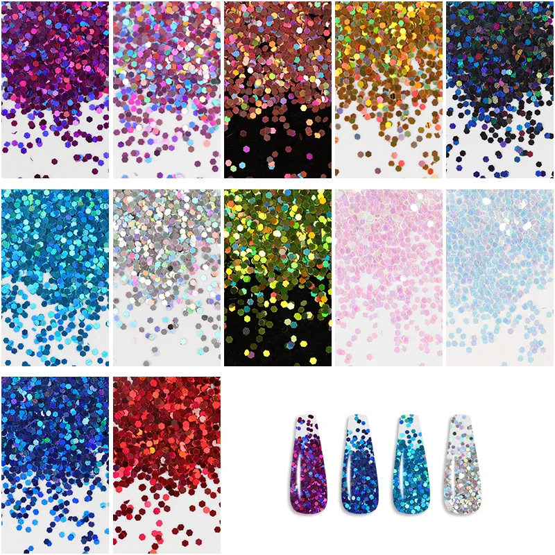 Holografiska glitter paljetter nageldelar dekor blanka flingor design naglar accesorios manikyr leveranser för proffsuppsättningar 220525