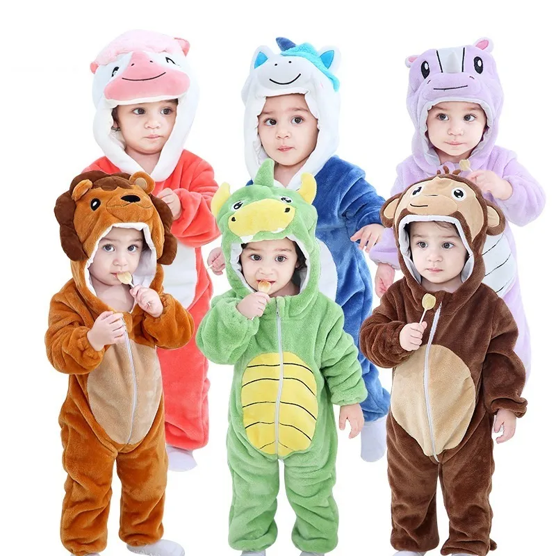 Cartoon Romper born Hooded Infant Vêtements Garçons Filles Pyjamas Animal Onesie Jumpsuit Panda Costumes Flanelle Bébé Barboteuses 220802