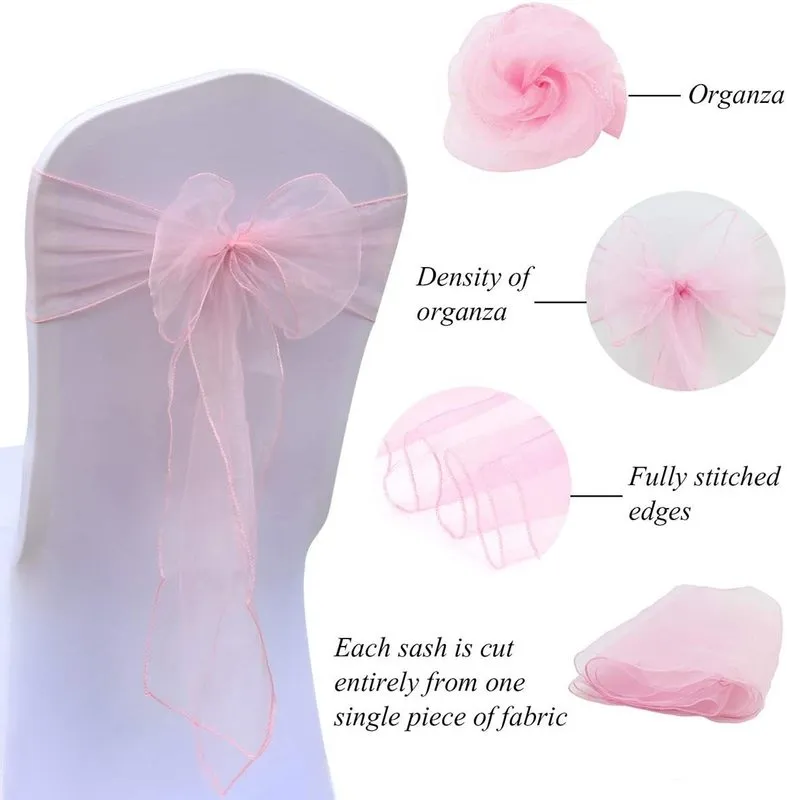 Bröllopsdekoration Organza Stol Sashes Bow for Party Christmas Halloween El Supplies Pack of 50st Pink 220514