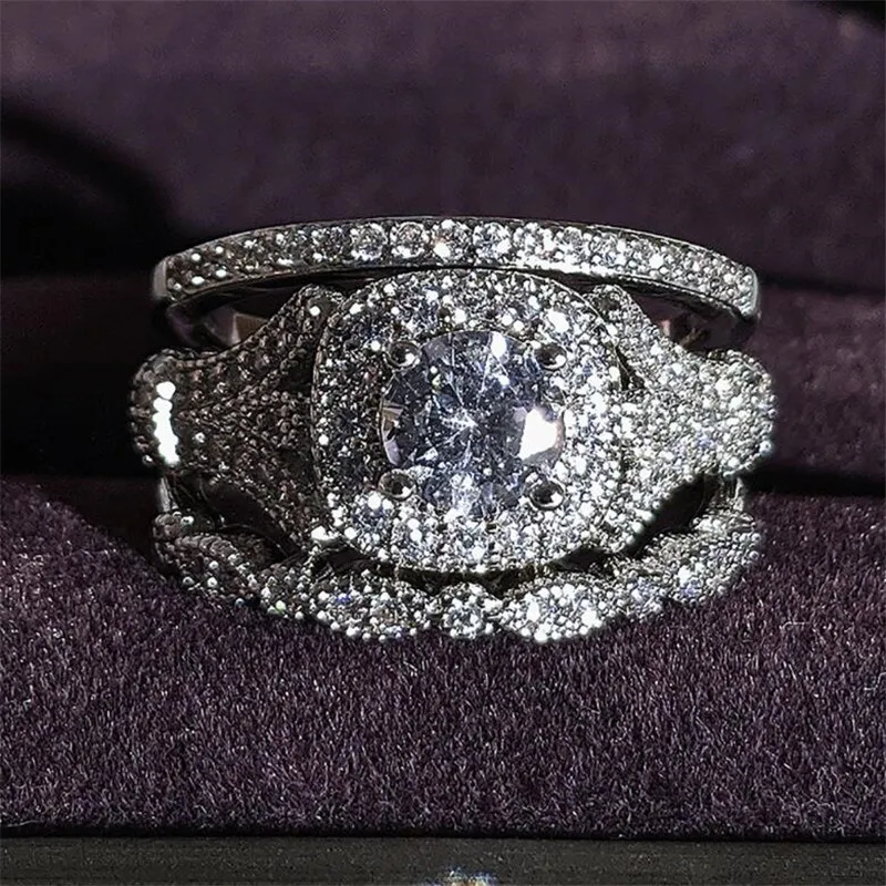 Maat 5-10 Topverkoop trouwringen Vintage sieraden 925 sterling zilver Ronde geslepen witte topaas CZ Belofte diamant Edelstenen Partij 2524