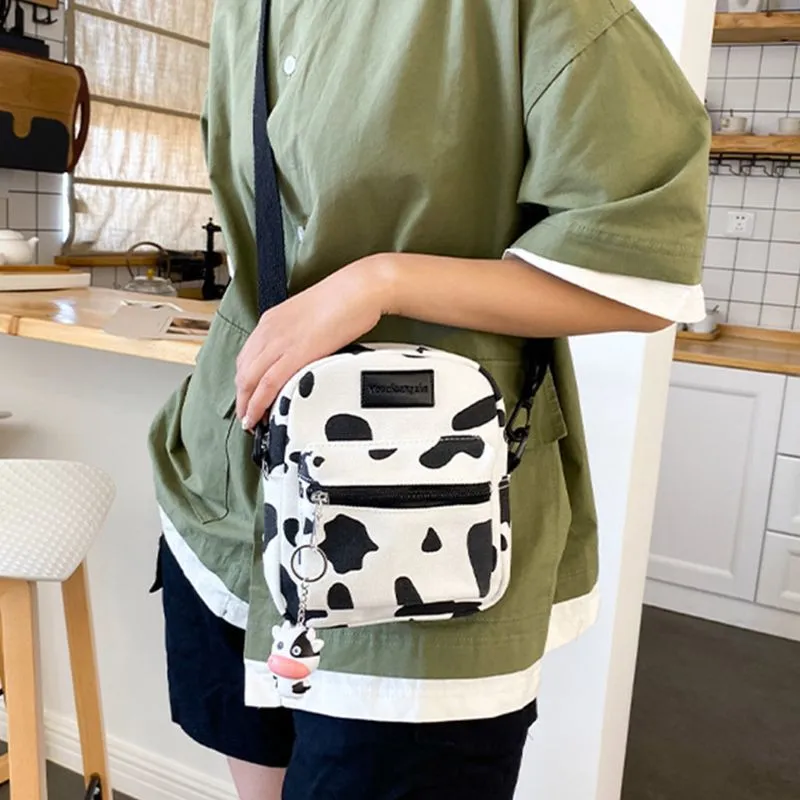 Women Girls Cartoon Cow Print Shoulder Crossbody Bag Lady Tote Satchel Purse 220413