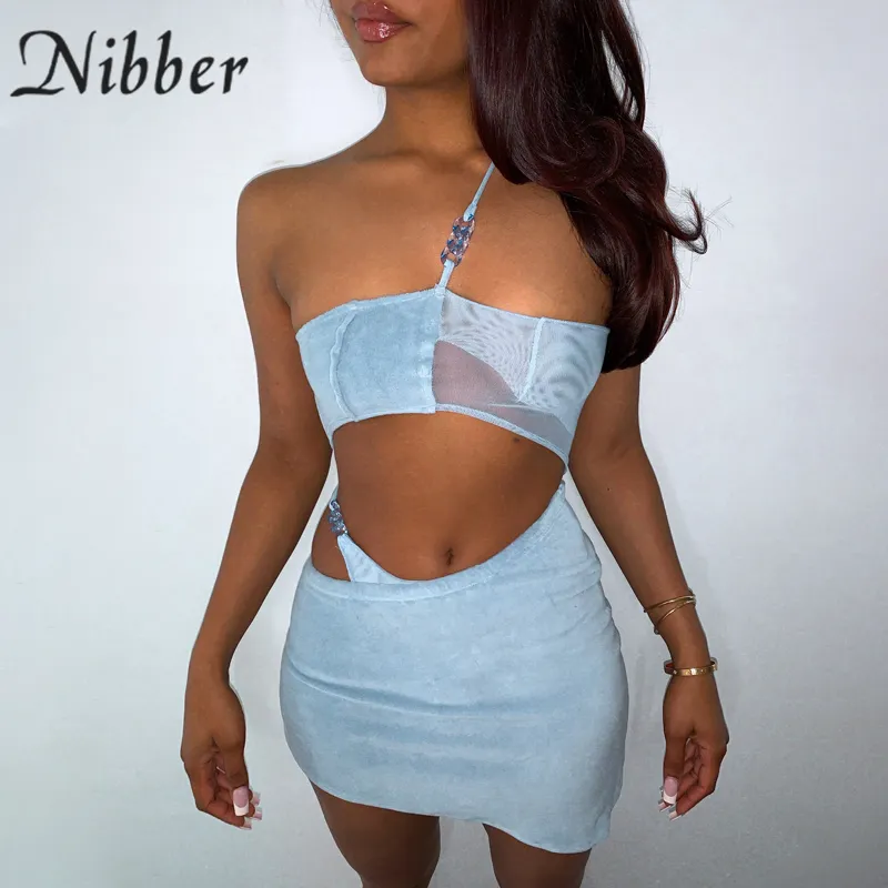 Nibber Summer Solid Color Y2k Twopee Set Short Asymmetrical Camisole Mini Rok uitgehold Slim For Women Party Clubwear 220602