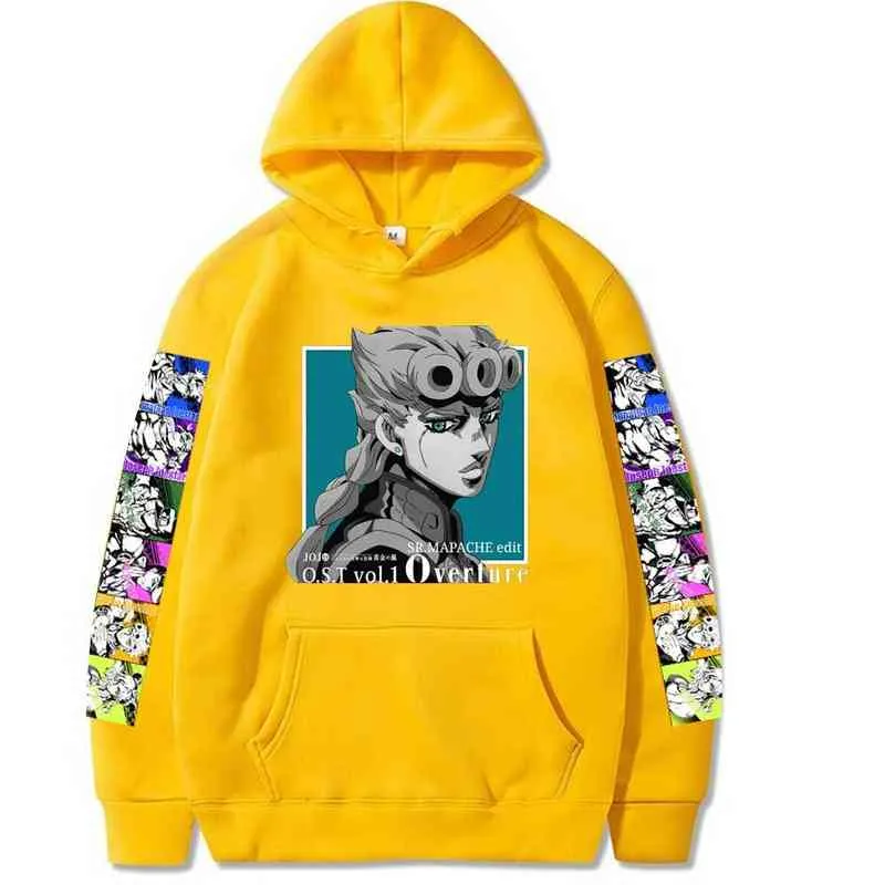 Jojo bisarre äventyr streetwear tröjor anime hoodie fleece överdimensionerad tröja huva tröja tryck lösa hoodies män pojke y220713