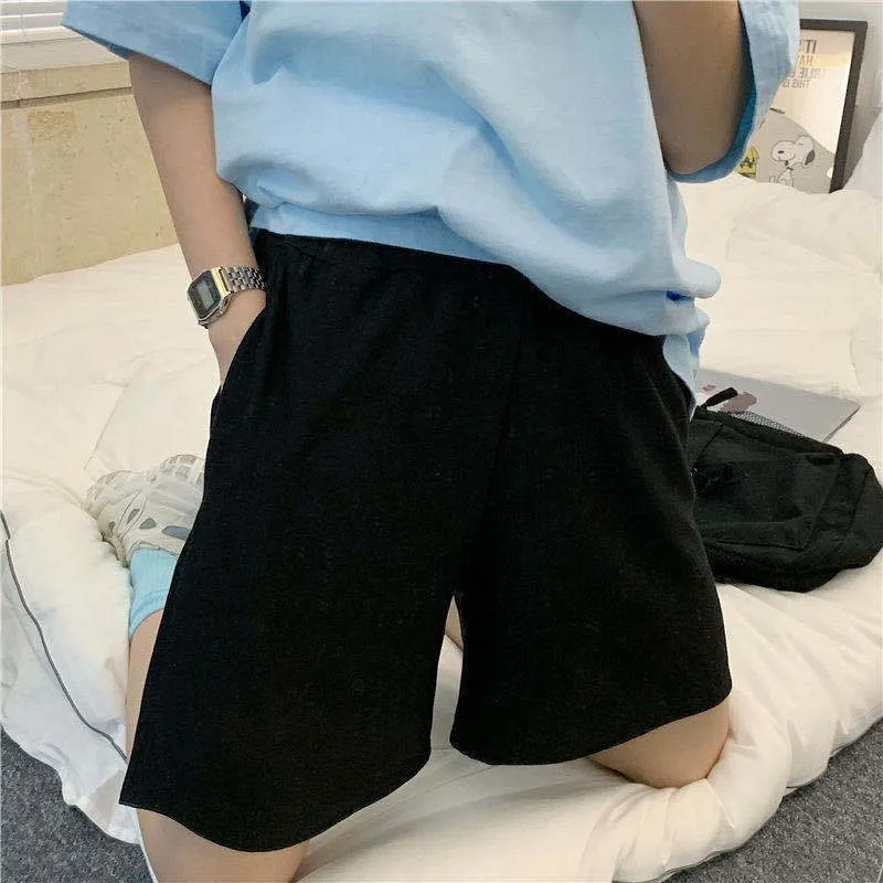 Sommer Shorts Frauen Elastizität Schöne Mädchen Koreanischen Stil Süße Studenten Harajuku Einfache Reine Grau Oversize Hosen Weibliche 220527