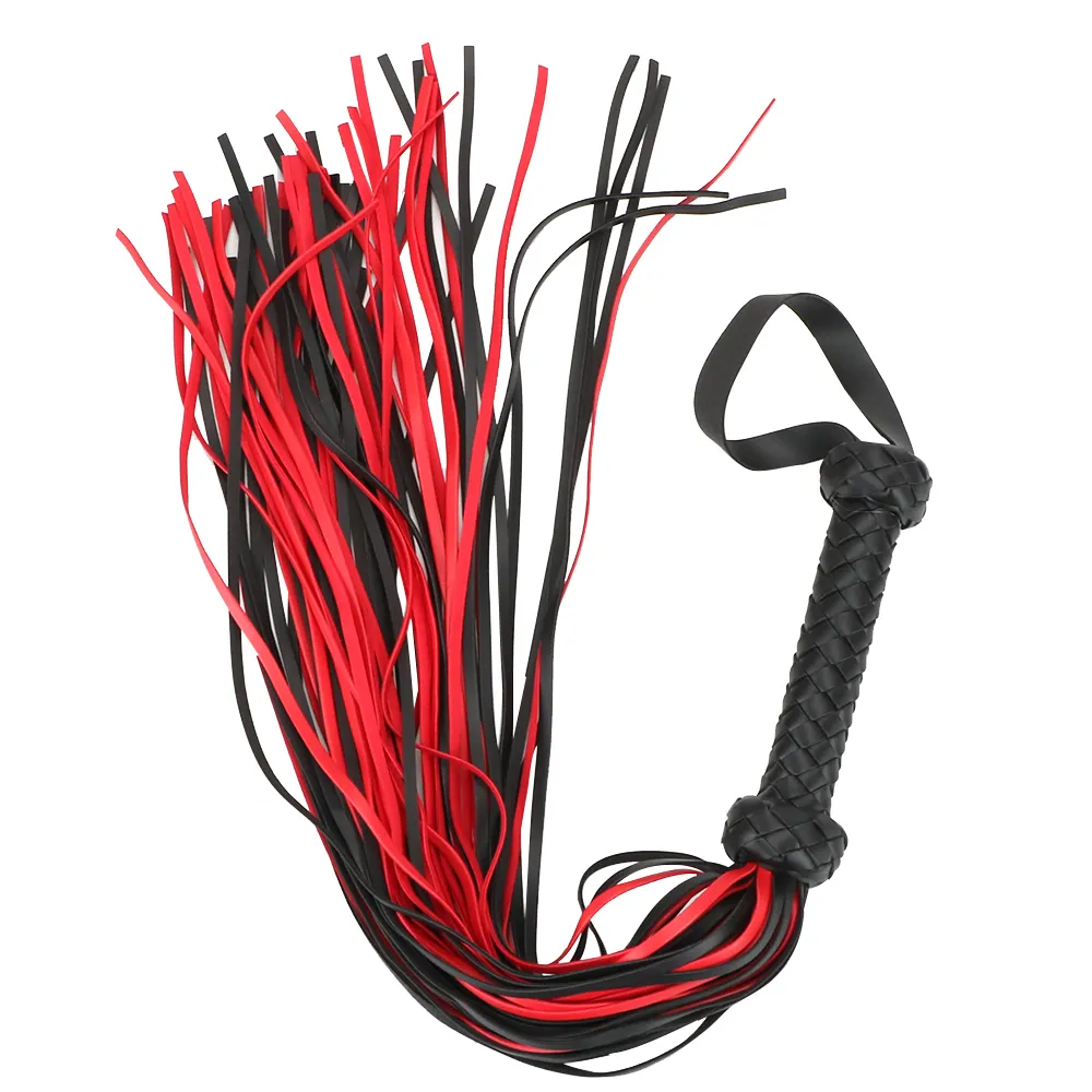Fetish Black&Red PU Leather Whip Flogger Handle Spanking Paddle Knout Flirt BDSM Adult Game Erotic sexy Toys for Women Couples