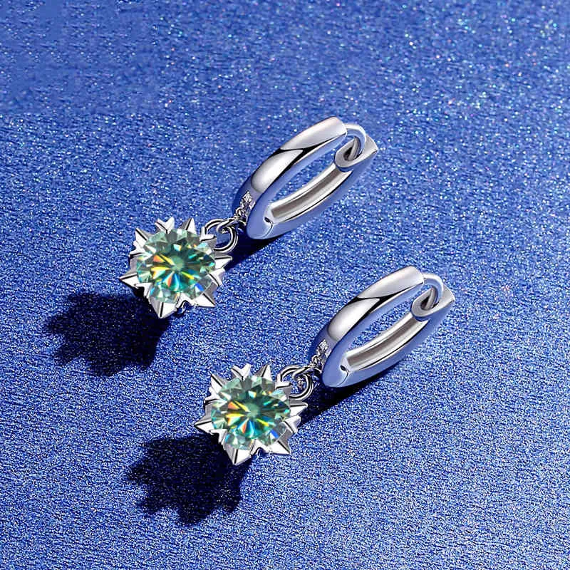 BOEYCJR 925 Snowflake Silver 05ct/1ct Blue Moissanite VVS Fine Jewelry Drop Earrings For Women