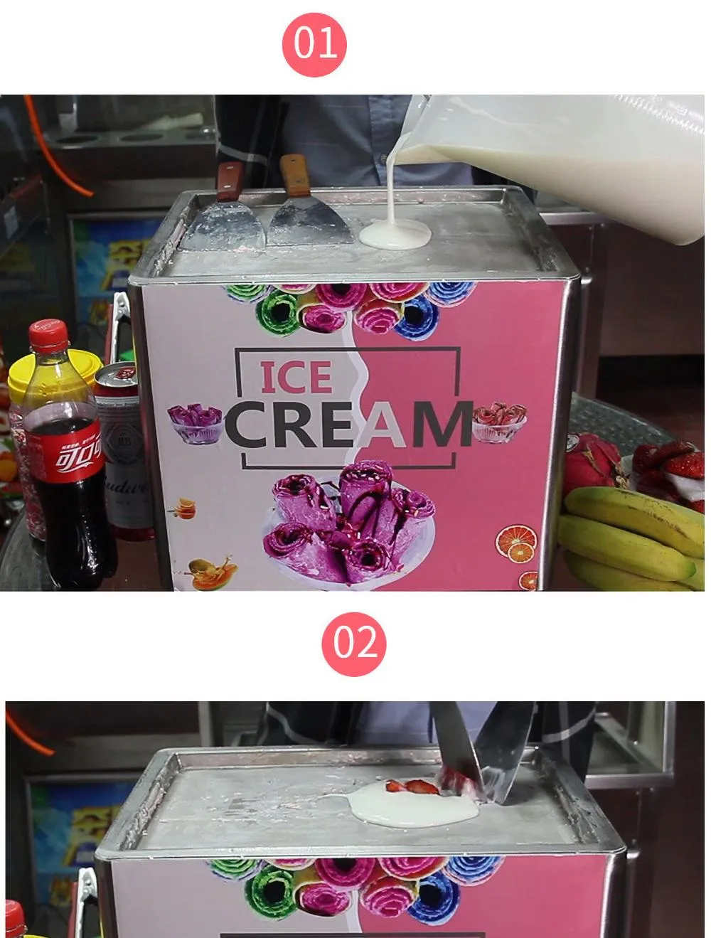 Ev Thai Stir Fry Fry Dondurma Aletleri Roll Makinesi Mutfak Elektrikli Küçük Kızarmış Yoğurt Taşınabilir Krem Makine Barlar için Cafés Tatlı Mağazaları Mini Kit