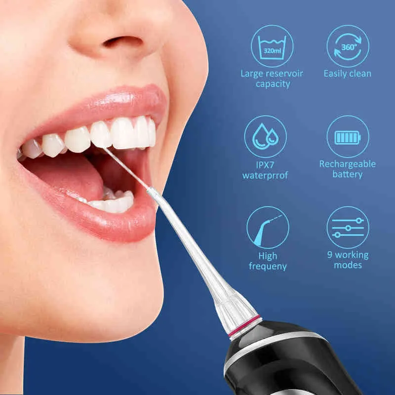 9 режимов водяной флоссер пероральный ирригатор USB IPX7 Presect Jet Floss Chemer Chemer Plower World Dental Care 4nozzles 220513