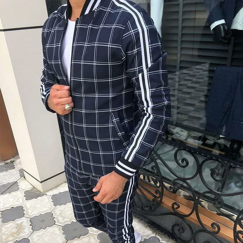 Man TrackSuits Zestawy męskie zestawy nadruków 3D Mężczyzny Dwuczęściowe patchwork szkiełka zamek błyskawiczne małe nogi spodnie Suits Suits 220518