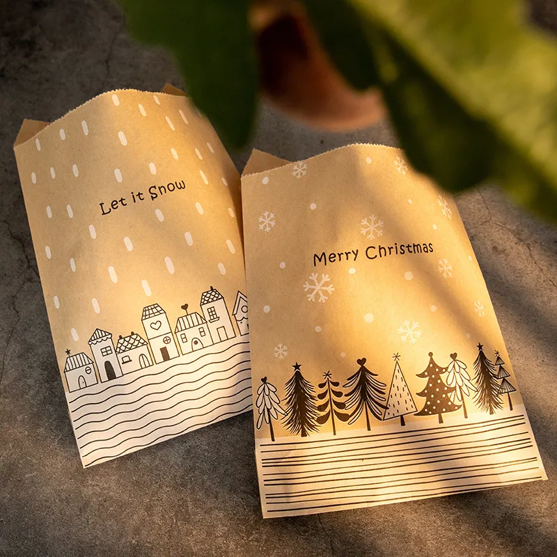100 مواقع Merry Chritsmas Gift Fags Retro Kraft Paper Bag Santa Claus Candy Cookie Diy Diy Supplies 220427