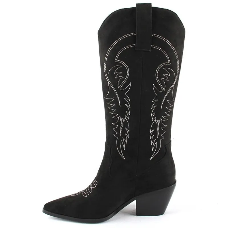 Bonjomarisa te koop mode cowgirls cowboy borduurwerk western laarzen vrouw dikke hoge hakken rijden wandelen casual schoenen 220810