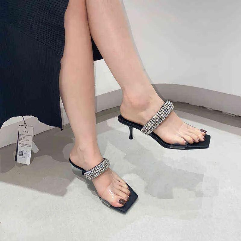 Sandalet Kadınlar 2022 Lüks Marka Moda Yaz Seksi Kristal Rhinone Yüksek Topuklu Stiletto Partisi Za Ayakkabı Kadın Terlikleri 35-40 G220525