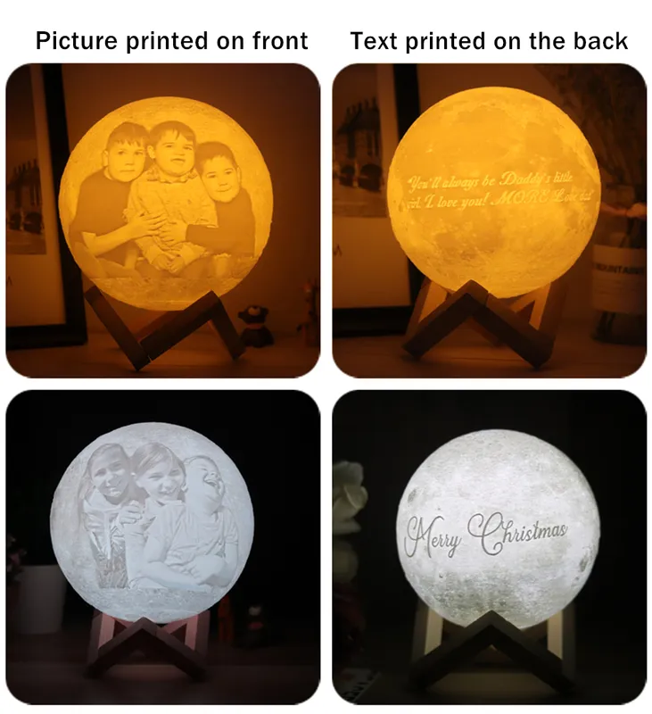 Drop Po Benutzerdefinierte Mondlampe 3D-Druck Mondlicht Nachtlicht USB wiederaufladbar Persönlichkeit Luna mit Ihrem Text Po 220623