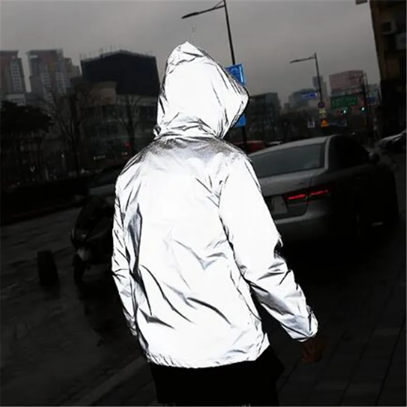 Plus Size 4XL Men Spring Autumn full reflective Windbreaker waterproof Jacket male High street hip hop Loose Hooded Coats 220811