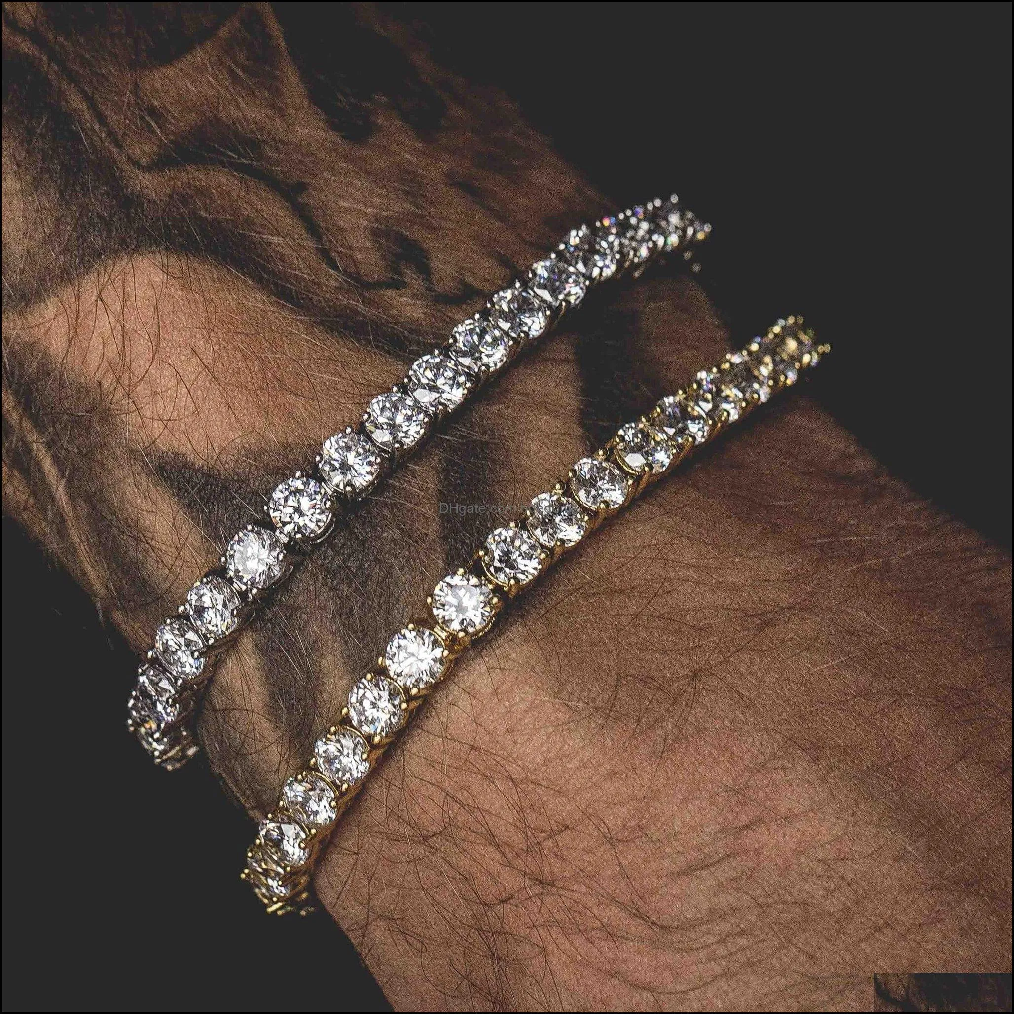 Jóias de pulseiras de tênis 5mm 4mm m Iced Out Diamond Bracelet Zirconia Triple Lock Hiphop 1 linha Droga cúbica Drop Drop 2021 87GHN244C