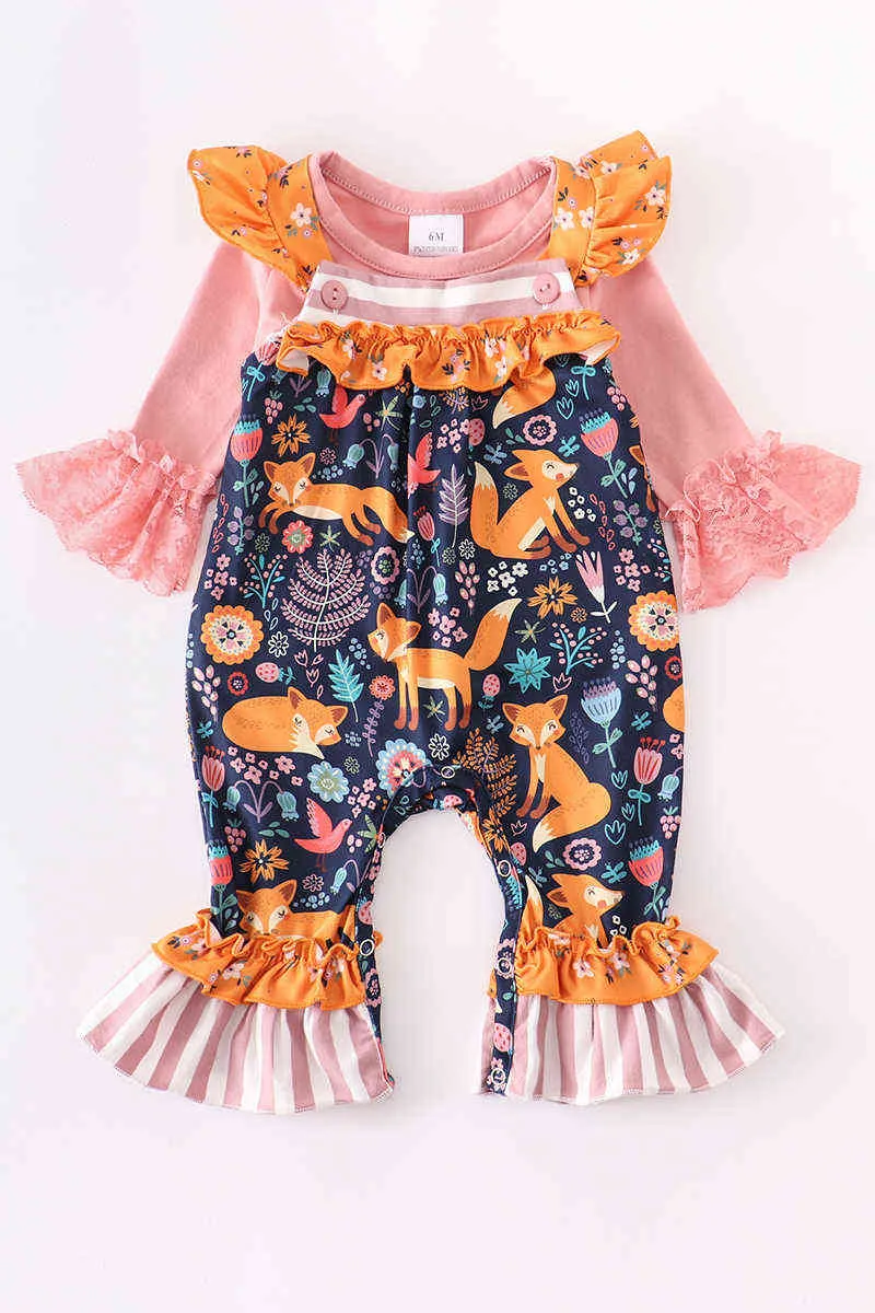 girlymax bady bash fox fox floral print stripe pants set dress fulfles romper toddler sister's wear family look kids colition