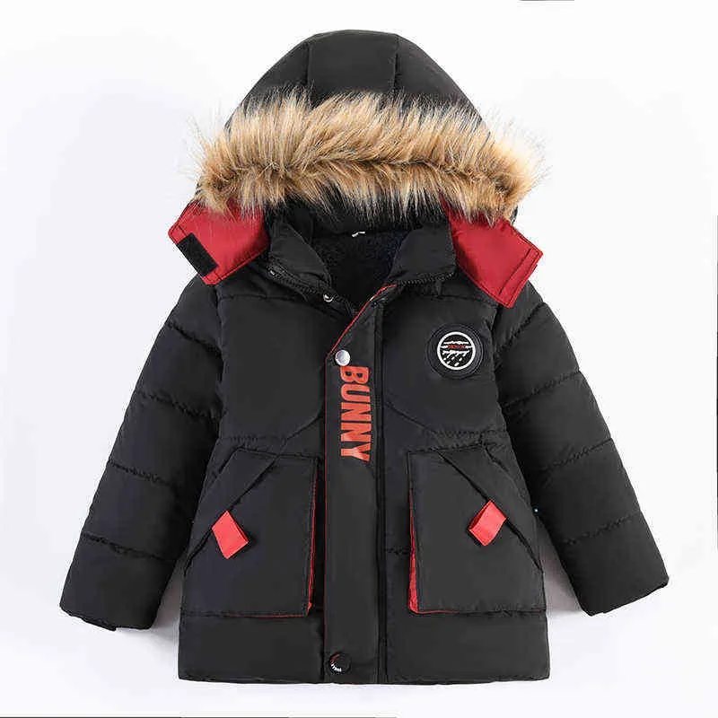 Autumn Winter Baby Boys Jacket Mantenha quente Jaqueta clássica com capuz de zíper colarinho de pele de 2 a 5 anos de aniversário Presente de crianças roupas J220718