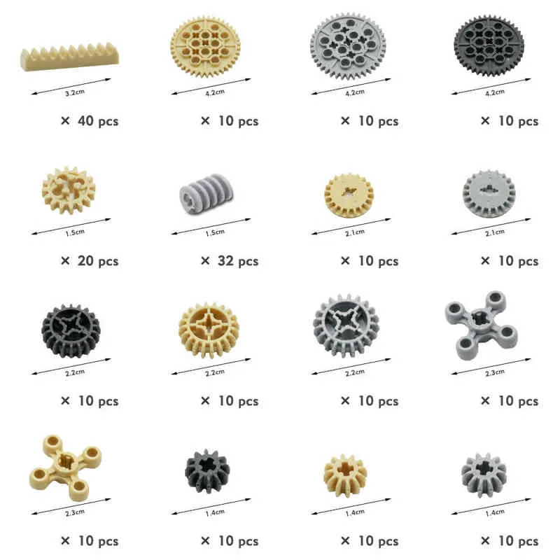 Building Blocks Technical Parts Gear Cross Axles Pin Car Train Wheels Truck MOC Accessories Bulk Set Connector Toy Bricks AA220317