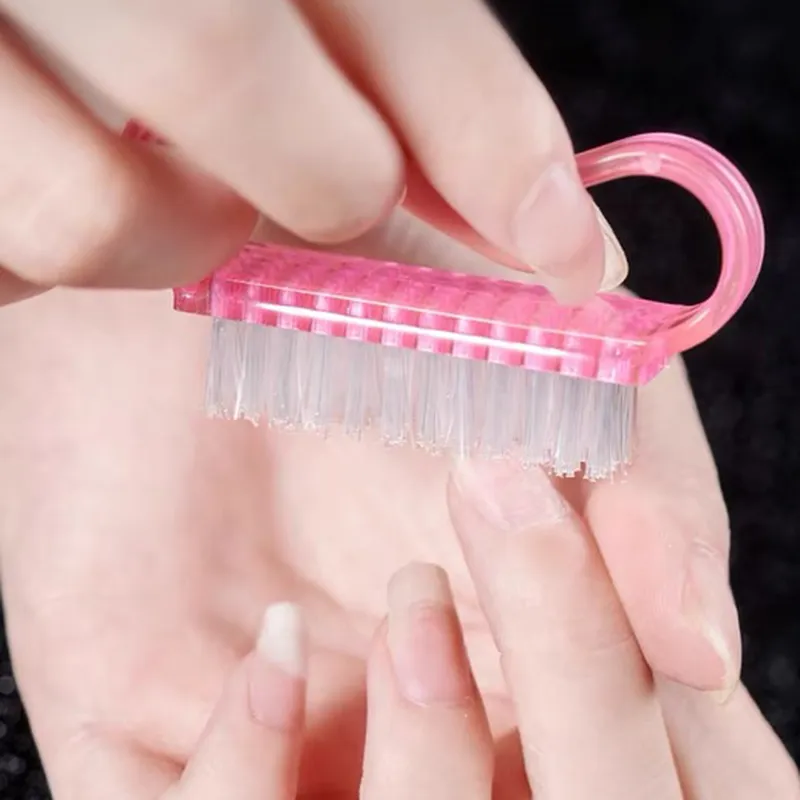 100 stPlastic Nail Cleaning Brush Clear/Pink Finger Dust Clean Scrubbing Manicure Pedicure For Nail Art Salon Soft File Tool