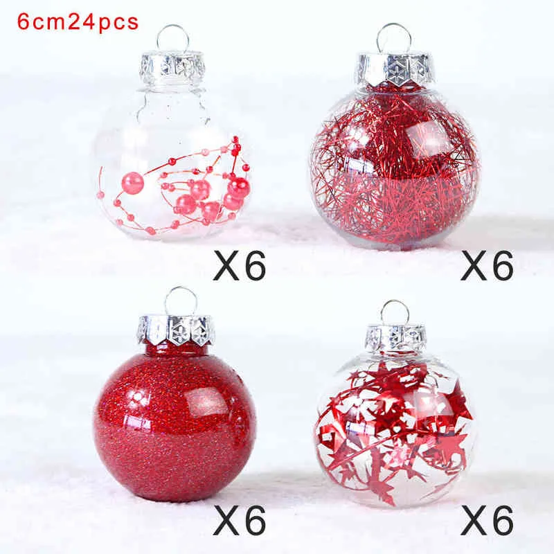 6cm Transparent Glitter Interior Christmas Ball Ornament Christmas Tree Hanging Decoration Xmas Pendant Gift Navidad 2022 L220531