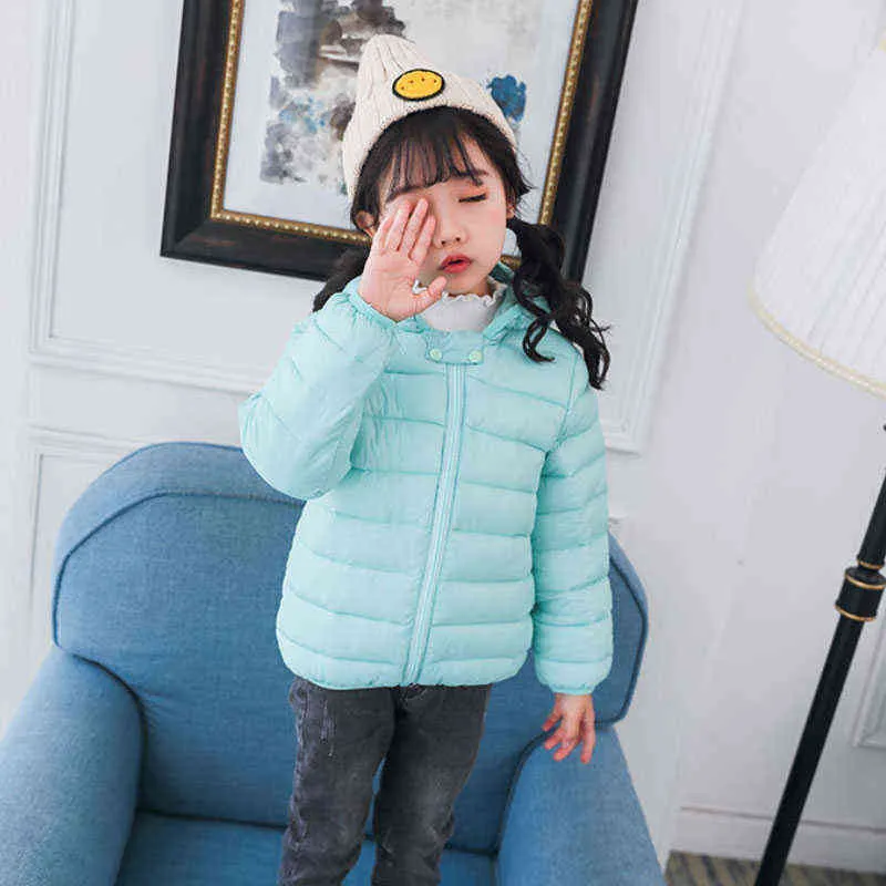 1-5years Old Boy Girl Winter Down Jacket Solid Color Thick Warm Hooded Fashion Cartoon Design High-Quality Child Clothing J220718