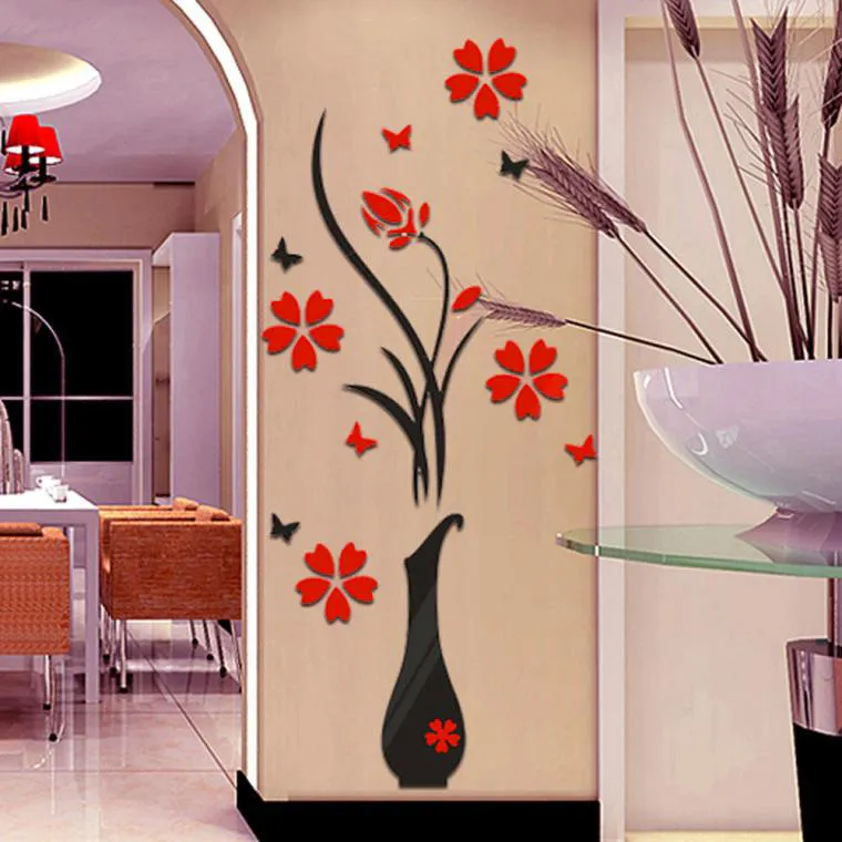 3D FAI DA TE Vaso Fiore Albero Adesivi murali Cristallo Acrilico Camera Art Decal Home Decor 80 40cm Goccia regalo 220607