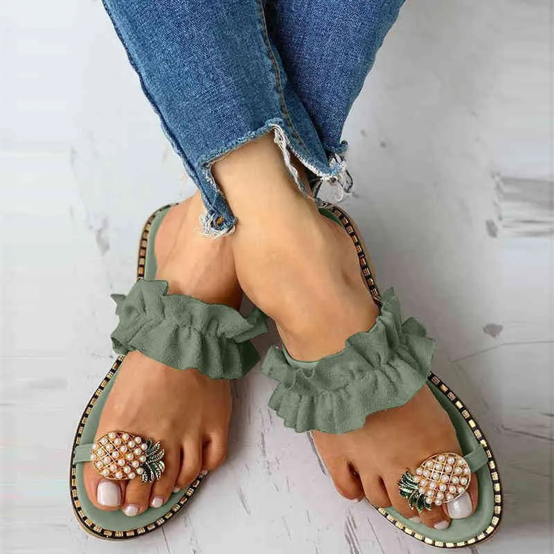 Buty damskie Casual Pearl Beach Płaskie Sandały Moda Niepoślizgowa Slajdy 2022 Letnie Kapcie Ladies Home Flip Flops Female Footwear Y220412