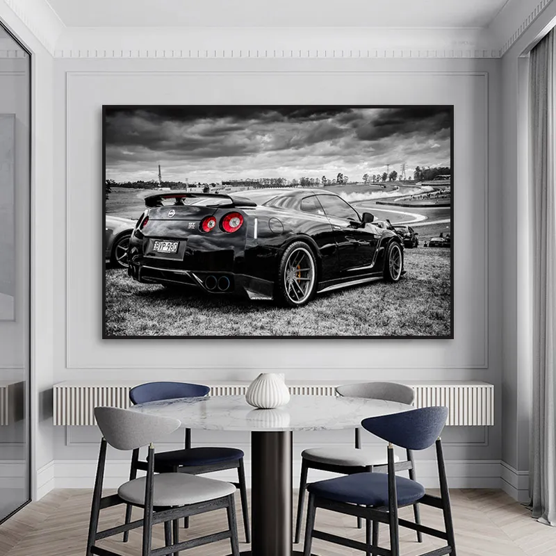 Voiture de sport de course toile affiche Nissan GTR Supercar peinture murale voitures modernes Art photos pour salon décor à la maison pas de cadre