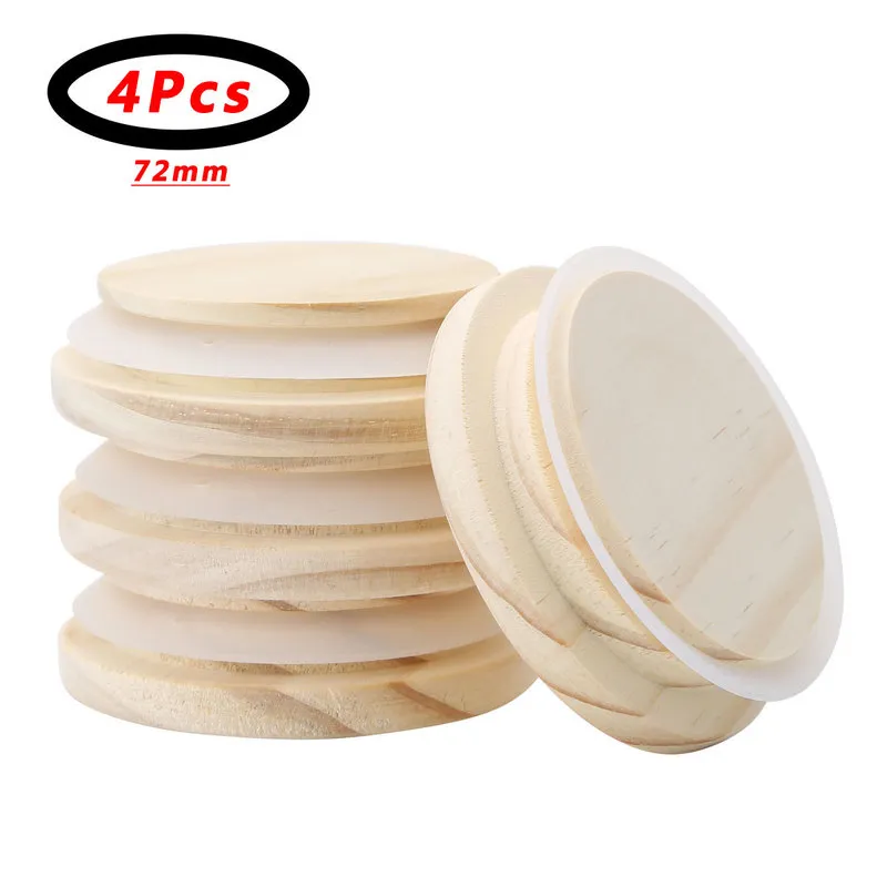 4 pezzi 52mm/72mm/82mm/92mm Coperchi di copertura riutilizzabili in legno di pino naturale con anello di tenuta in silicone tazza di caffè Vaso di vetro Tazza di bevande 220509