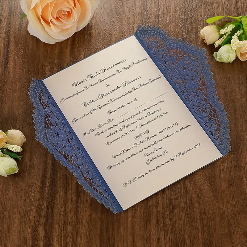 10 Stück lasergeschnittene Einladungen Spitze Blume Anpassen Druck Grußkarte Valentinstag Hochzeit Party Favor Supplies 220711