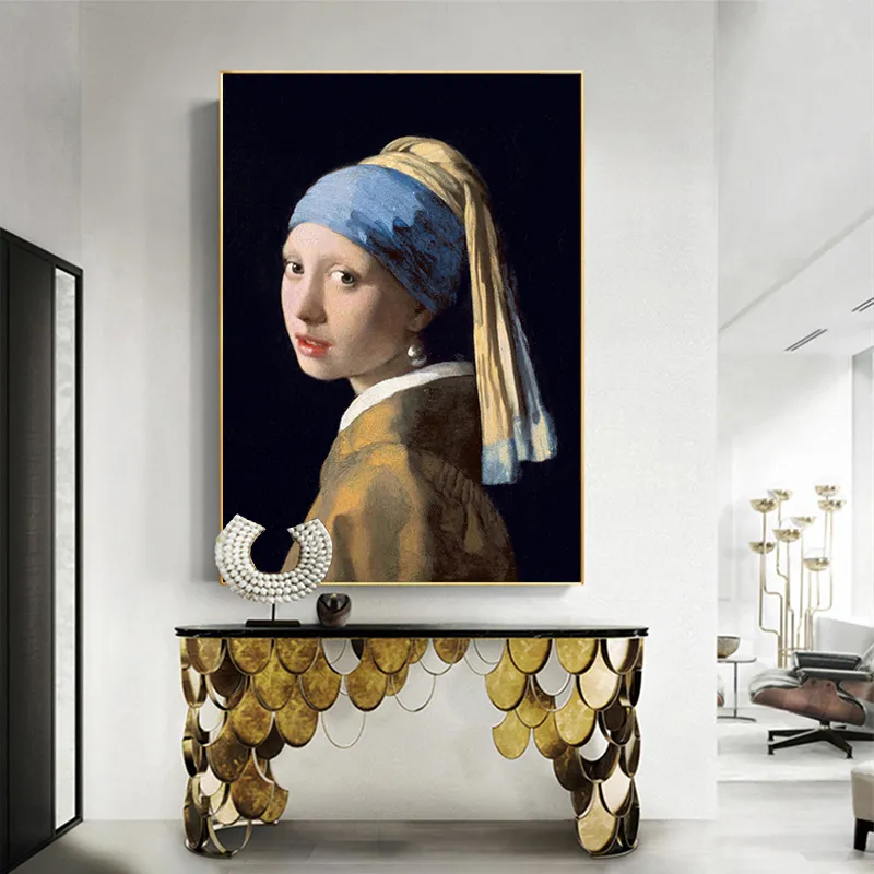 La fille avec une boucle d'oreille en perle, peintures sur toile, œuvres d'art célèbres, affiches et imprimés créatifs, images murales Pop Art pour décoration de maison, 1452016