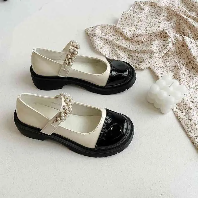 Chaussures habillées Vintage filles Mary Janes mode Style britannique Zapatillas Mujer 2022 été Lolita perle décoration plate-forme dames 220516
